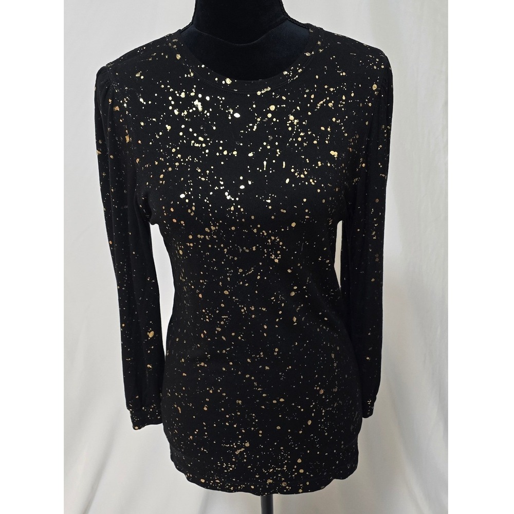 Hard Tail women L long balloon sleeve black w/gold splatters boho chic festival